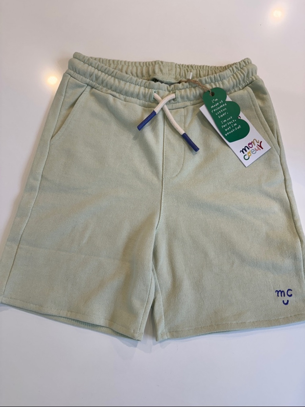 Mon Coeur Kids Sea Foam Green Reclaimed Cotton Sweat Shorts NEW Size 10Y